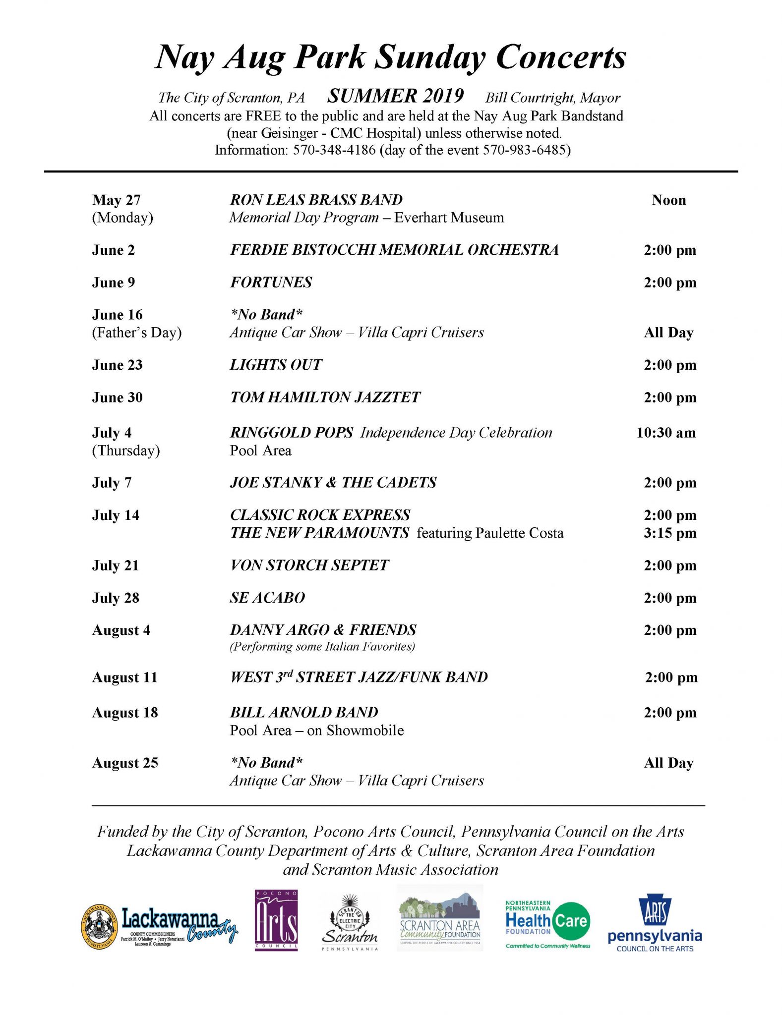 Nay Aug Park Sunday Concerts Announced The Greater Scranton Chamber