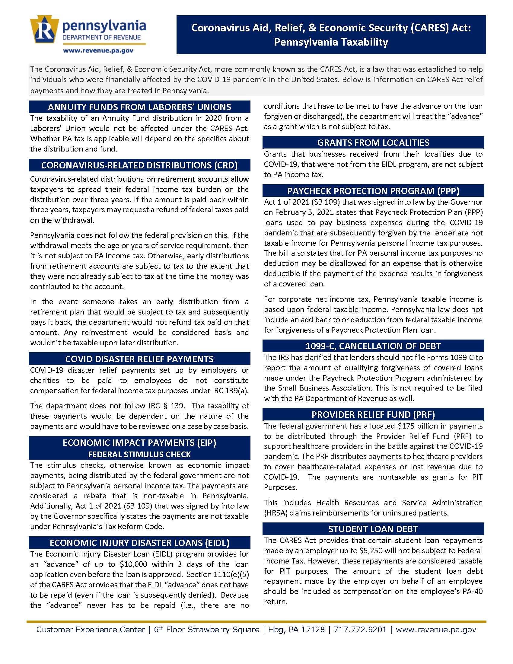 CARES Act PA Taxability - The Greater Scranton Chamber
