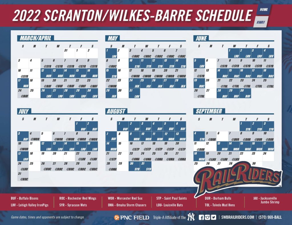 Ironpigs Schedule 2022 Opponents And Dates Set Scranton/Wilkes-Barre's 2022 Season - Scranton  Chamber Of Commerce