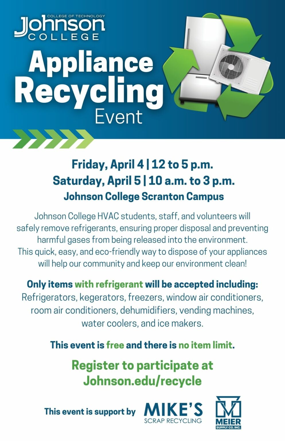 Curated visual reference: Scranton Rentals With Recycled Materials Reference: Johnson College Hosts Appliance Recycling Event